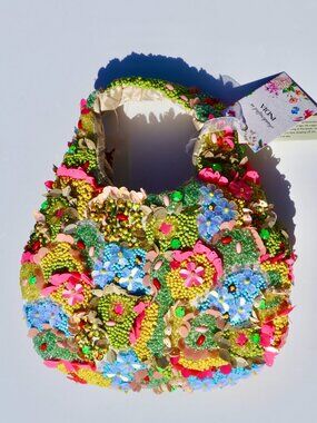 NWT Bright Colorful Multicolor Beaded Bag Handcrafted in Indi